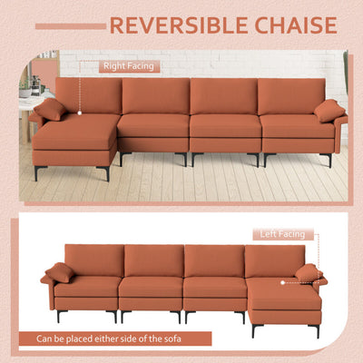 Extra Large L-shaped Sectional Sofa with Reversible Chaise--Rust Red