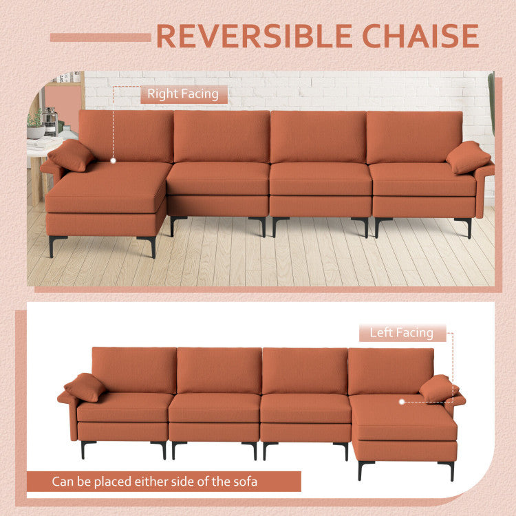 Extra Large L-shaped Sectional Sofa with Reversible Chaise--Rust Red