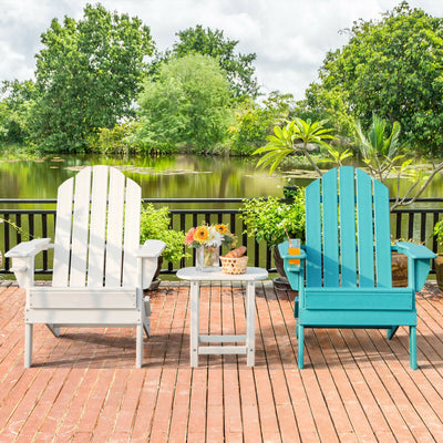 Foldable Weather Resistant Patio Chair with Built-in Cup Holder White