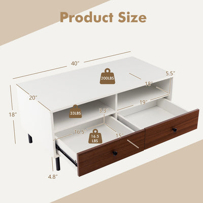 2 Tier 40 Inch Length Modern Rectangle Coffee Table with Storage Shelf and Drawers