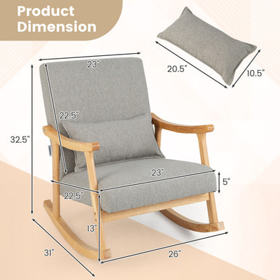 Upholstered Rocking Chair with Pillow and Rubber Wood Frame