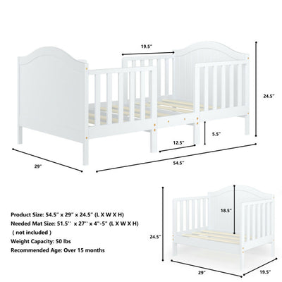 2-in-1 Classic Convertible Wooden Toddler Bed with 2 Side Guardrails for Extra Safety