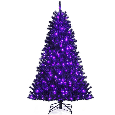 Black Artificial Christmas Halloween Tree with Purple LED Lights