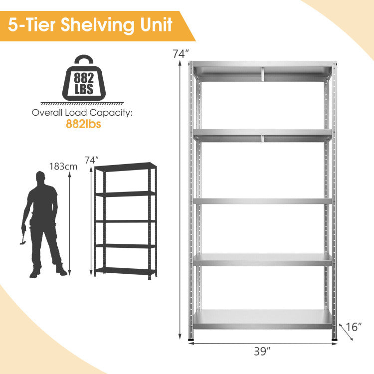 5-Tier Metal Utility Storage Rack for Free Combination--Silver