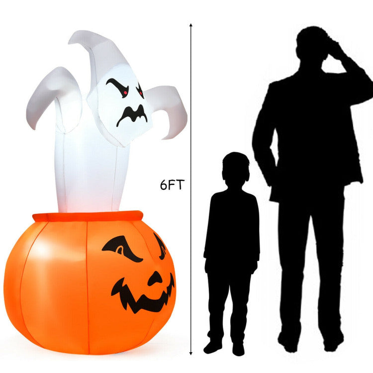 6 Feet Halloween Blow-Up Inflatable Ghost in Pumpkin with LED Light