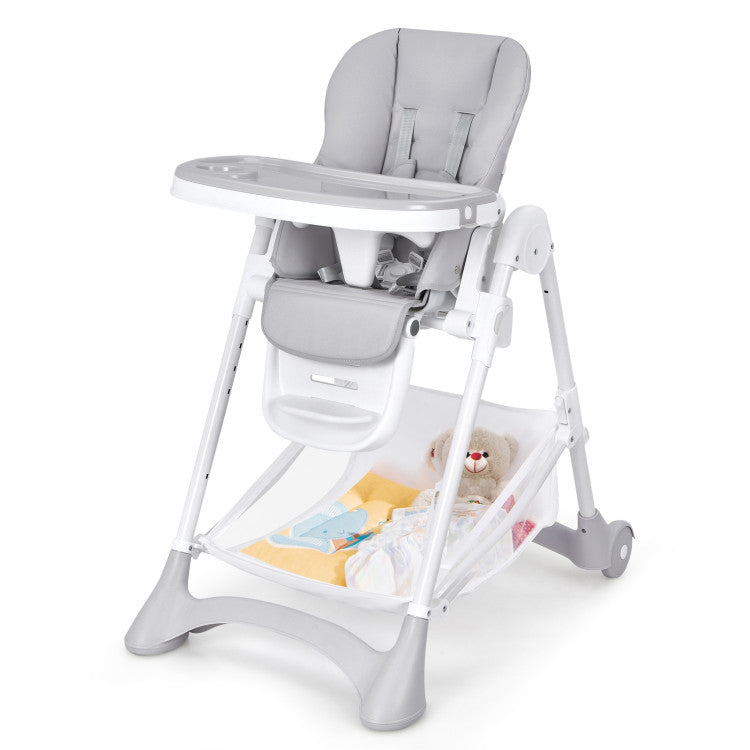 Baby Folding Chair with Wheel Tray Storage Basket