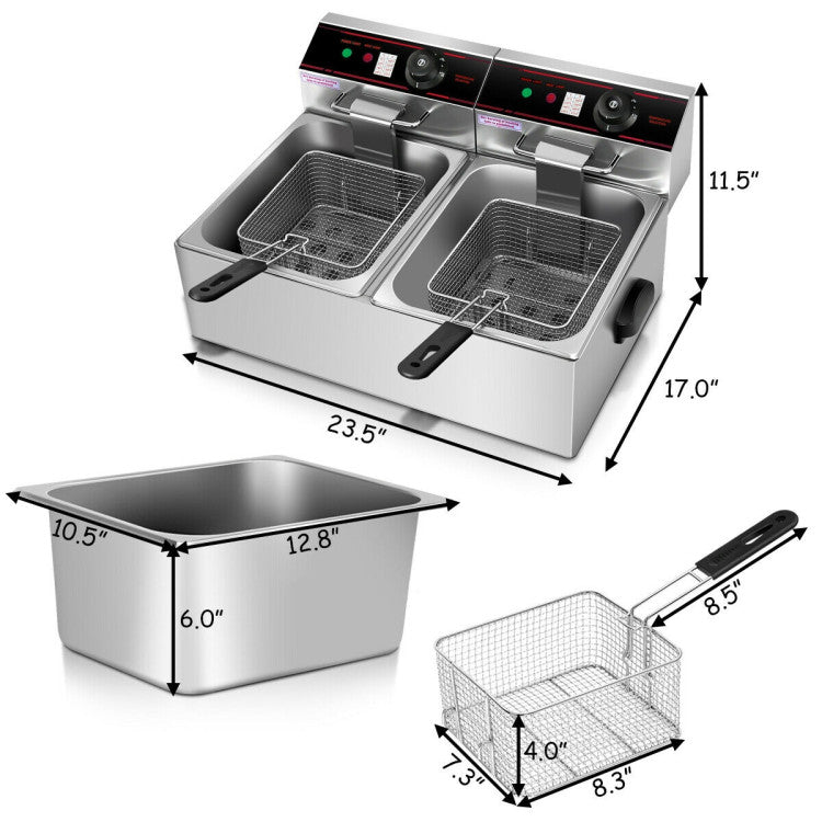 3400W Dual Tank Electric Countertop Deep Fryer