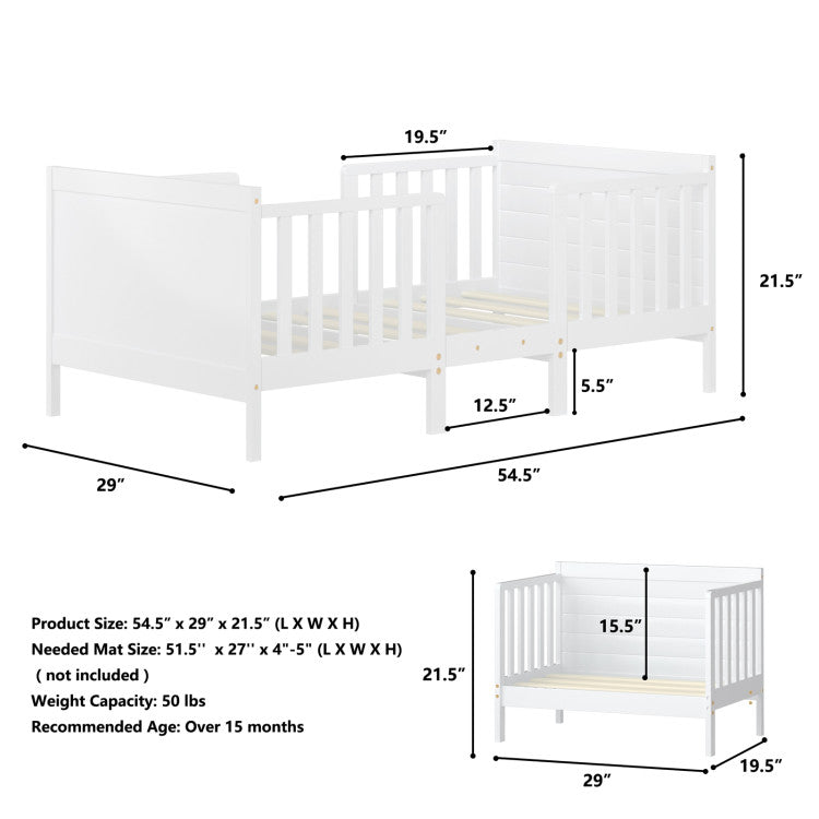 2-in-1 Convertible Toddler Bed with Guardrails