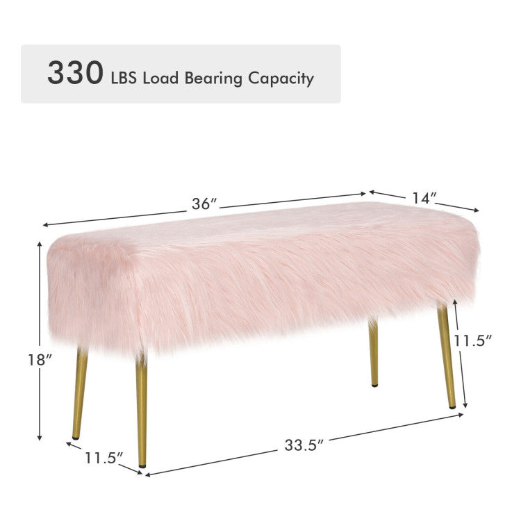 Upholstered Faux Fur Vanity Stool with Golden Legs for Makeup Room