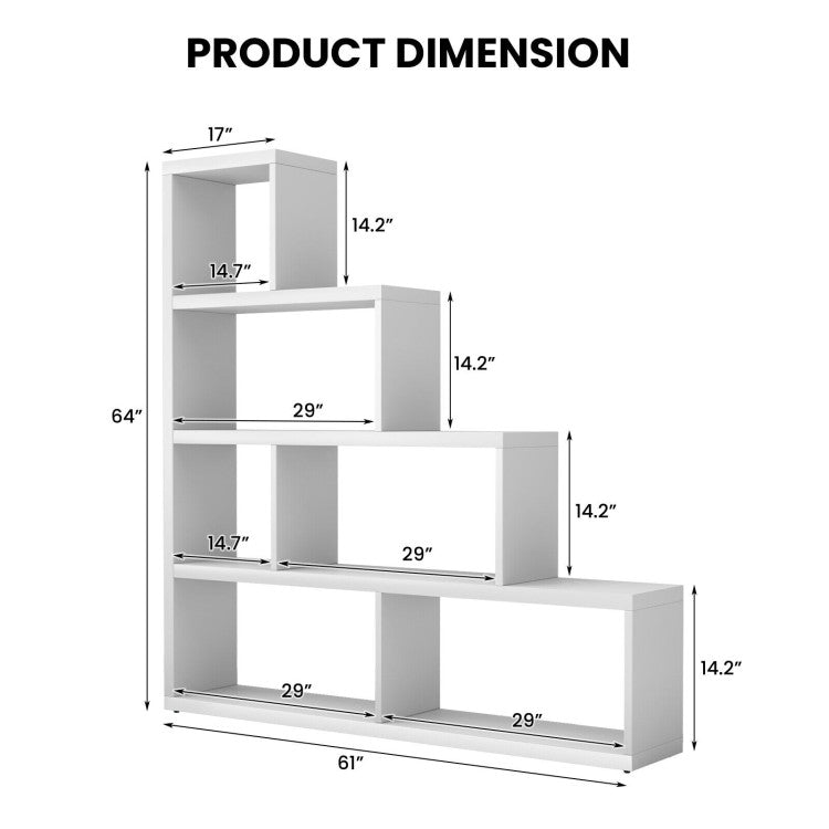 L Shaped Freestanding Ladder Corner Bookshelf with 6 Cubes