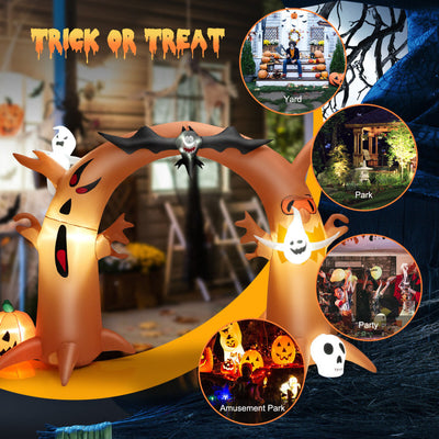 8 Feet Tall Halloween Inflatable Dead Tree Archway Decor with Bat Ghosts and LED Lights