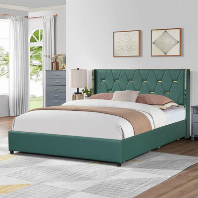 Full/Queen Size PU Leather Upholstered Bed Frame with 4 Drawers