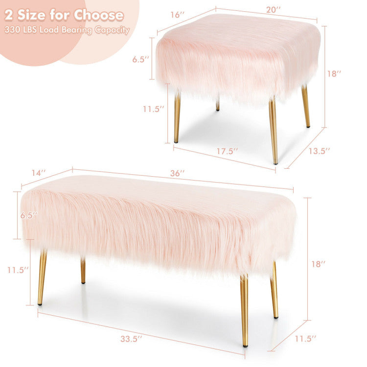 Faux Fur Vanity Stool with Golden Metal Legs for Makeup Room-Pink