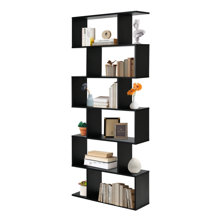 6 Tier S-Shaped Bookshelf Storage Display Bookcase Decor Z-Shelf