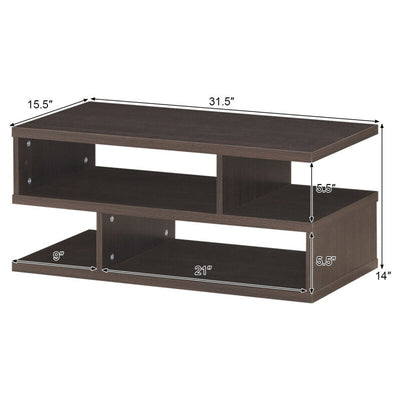 3-Tier Rectangular Modern Coffee Table with Storage Shelf