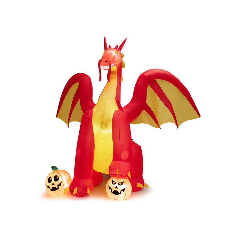 10 Feet Outdoor Halloween Decor Giant Inflatable Animated Fire Dragon with Built-in LED Lights