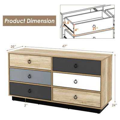 6 Drawers Double Dresser Accent Storage Tower for Bedroom Hallway Entryway