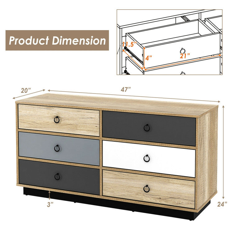 6 Drawers Double Dresser Accent Storage Tower for Bedroom Hallway Entryway