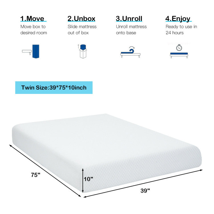 10 Inch Air Foam Pressure Relief Bed Mattress with Jacquard Soft Cover--Twin Size