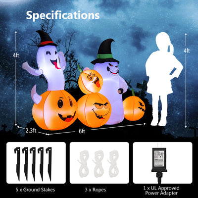 6 Feet Halloween Inflatable Pumpkins and Ghosts with LED Lights