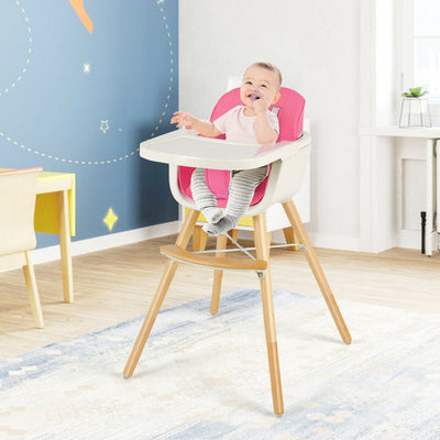 3 in 1 Convertible Cushioned Wooden Baby High Chair with Cushion