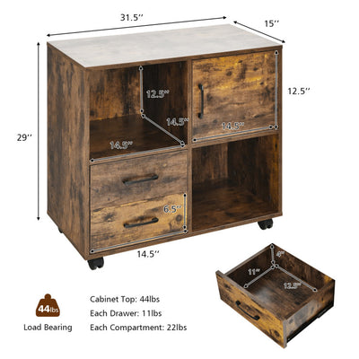 Mobile File Cabinet with Lateral Printer Stand and Storage Shelves