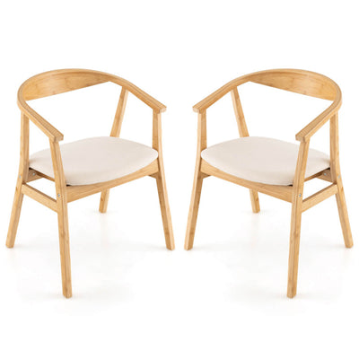 Bamboo Accent Chair with Armrest and Curved Backrest