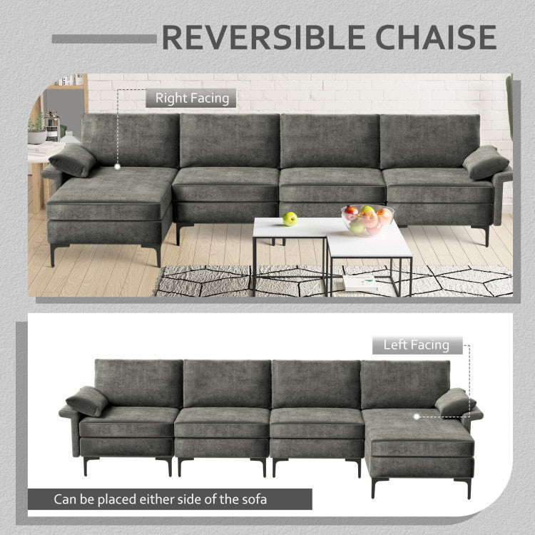 Extra Large L-shaped Sectional Sofa with Reversible Chaise--Gray