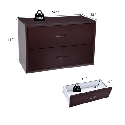 2-Drawer Retro Stackable Storage Cabinet with Handles