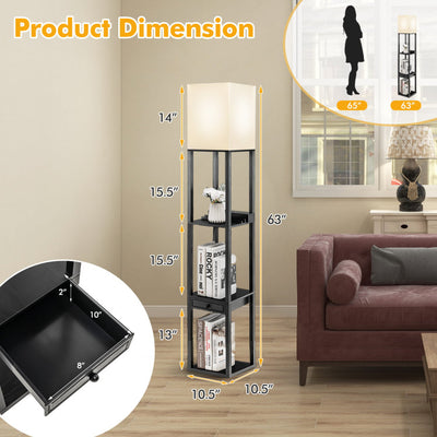 63 Inch Modern Shelf Floor Lamp with Power Outlet and USB Port