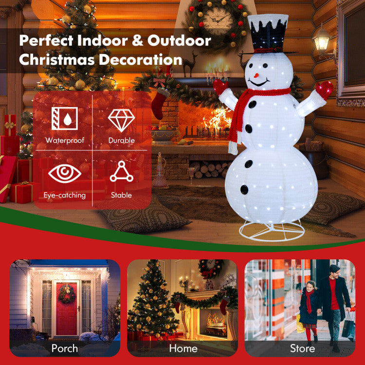 6 Feet Lighted Snowman with Top Hat and Red Scarf