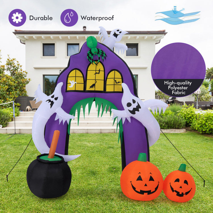 9 Feet Tall Halloween Inflatable Castle Archway Decor with Spider Ghosts and Built-in