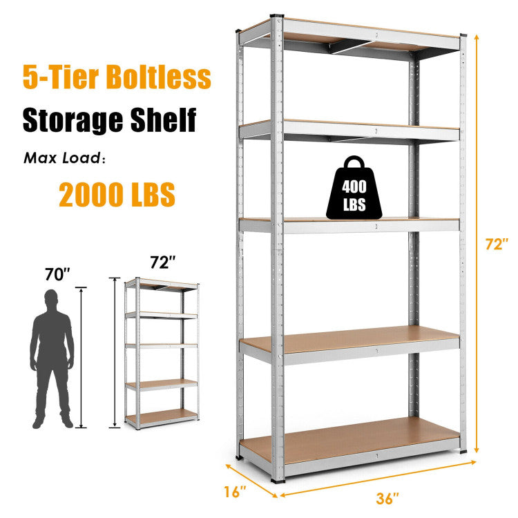 35.5 x 71 Inch Adjustable 5-Layer 2000 lbs Capacity Tool Shelf--Silver