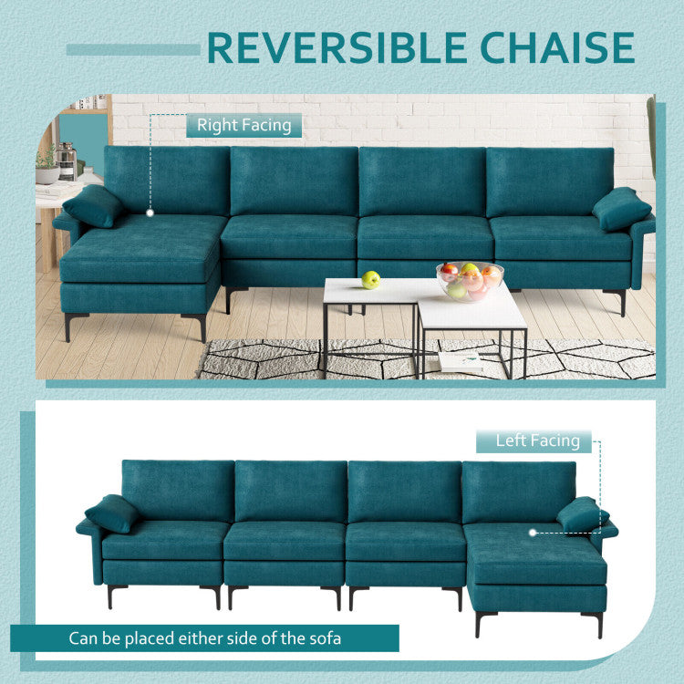 Extra Large L-shaped Sectional Sofa with Reversible Chaise--Peacock Blue