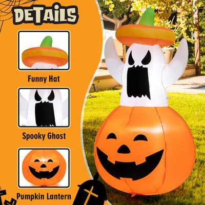 Inflatable Halloween Ghost Decoration with Hat and Pumpkin Lantern