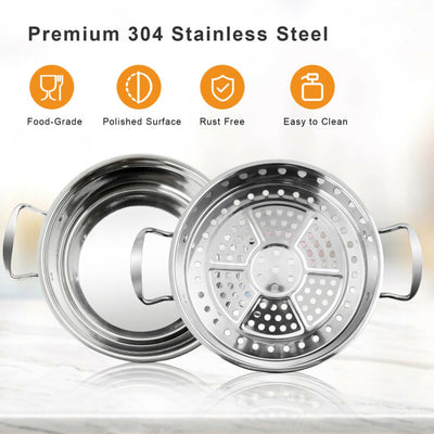 2Tier Stainless Steel Steamer with Handles and Glass Lid