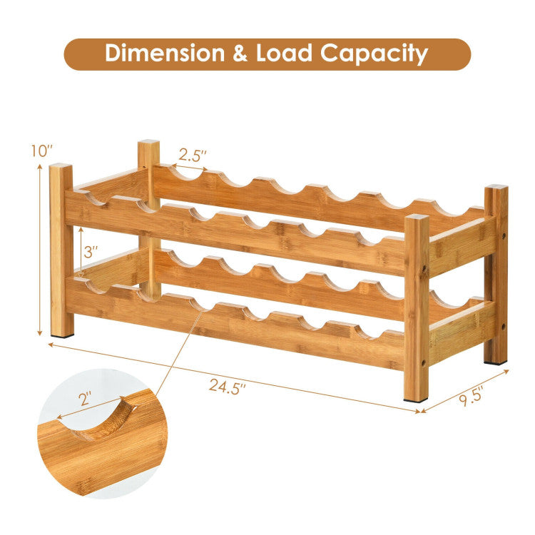 2-Tier Natural 12 Bottles Bamboo Storage Shelf  Wine Rack