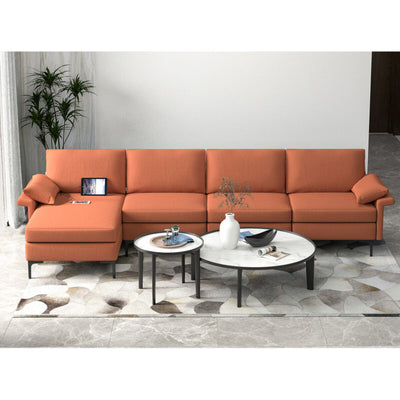 Extra Large L-shaped Sectional Sofa with Reversible Chaise--Rust Red