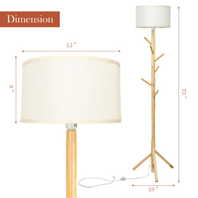 Multifunctional Wood Floor Light with 6 Hooks and E26 Lamp Holder