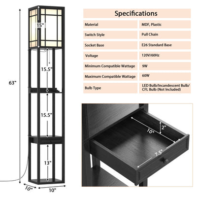 Modern Floor Lamp with Shelves and Drawer