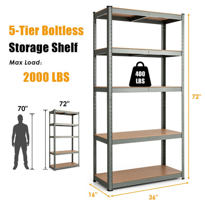 35.5 x 71 Inch Adjustable 5-Layer 2000 lbs Capacity Tool Shelf--Silver