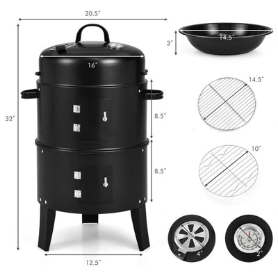 3-in-1 Charcoal BBQ Grill Cambo with Built-in Thermometer