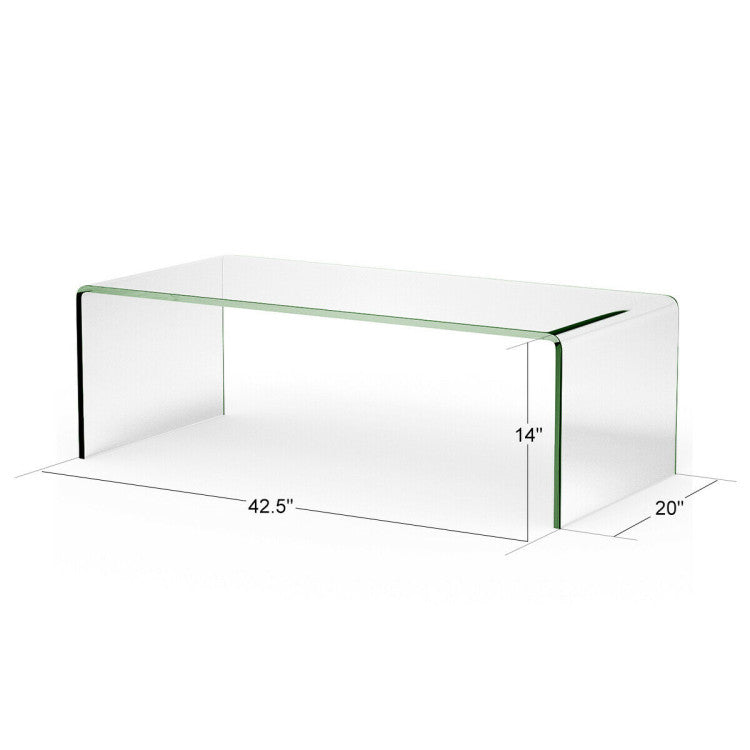 42.5 x 20 x 14 Inch Glass Coffee Table with Rounded Edges for Living Room