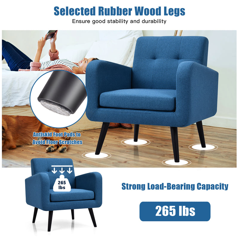 Modern Upholstered Comfy Accent Chair with Rubber Wood Legs