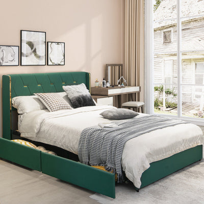 Full/Queen Size PU Leather Upholstered Bed Frame with 4 Drawers