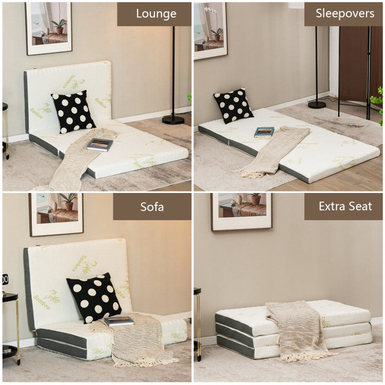 Portable Tri-fold Memory Foam Floor Mattress Topper with Carrying Bag