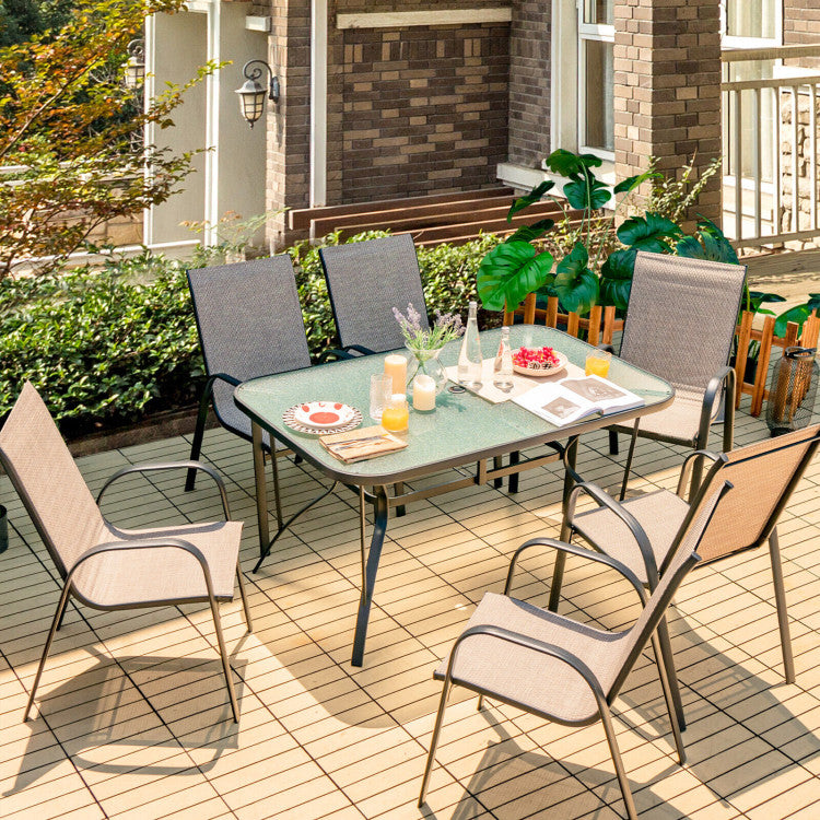 7-Piece Patio Dining Set with 6 Stackable Chairs