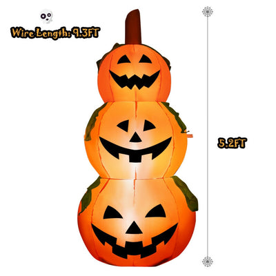 5.2 ft 3-Pumpkin Stack Halloween Inflatable with Internal LED Bulbs and Waterproof Fan