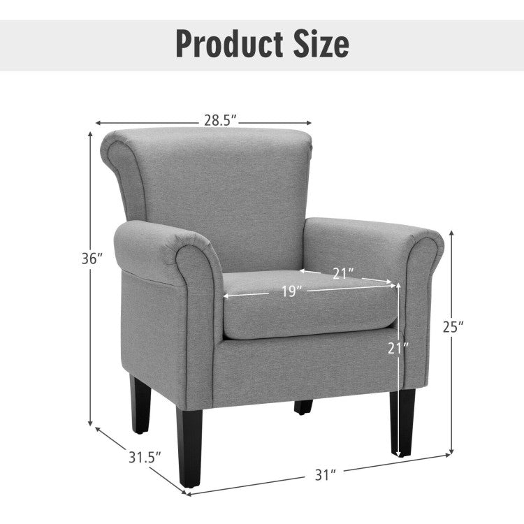 Upholstered Fabric Accent Chair with Adjustable Foot Pads