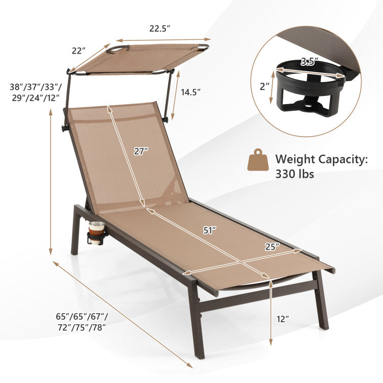 Outdoor Chaise Lounge Chair with Sunshade and 6 Adjustable Position